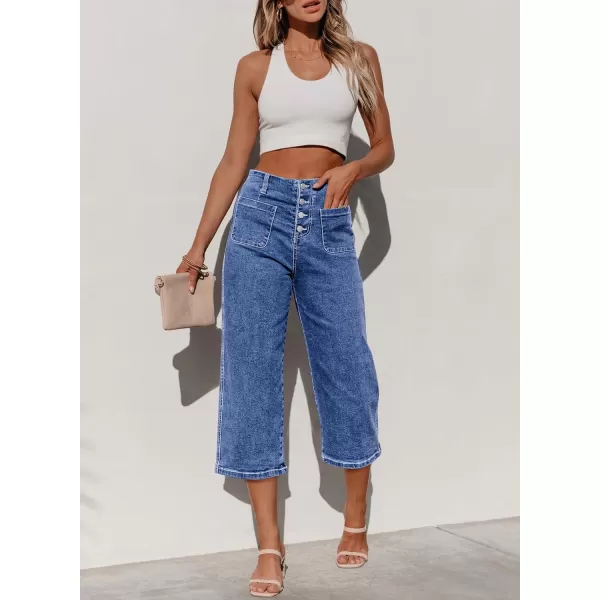 Sidefeel Women's Wide Leg Jeans High Waisted Stretchy Capri Pants Loose Denim Pants