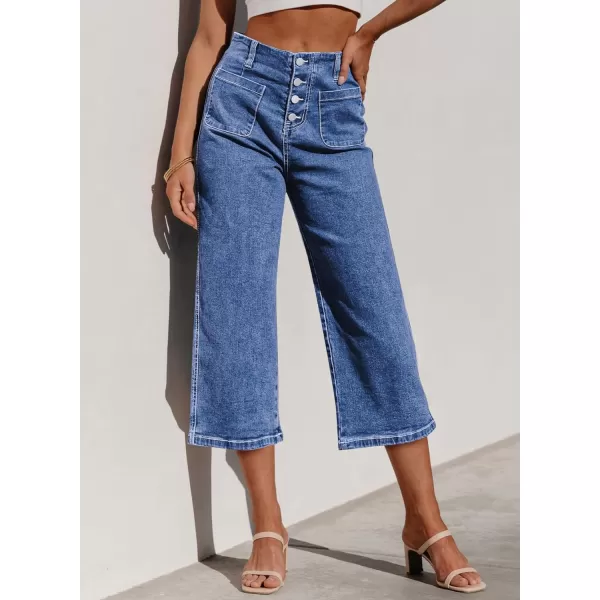 Sidefeel Women's Wide Leg Jeans High Waisted Stretchy Capri Pants Loose Denim Pants