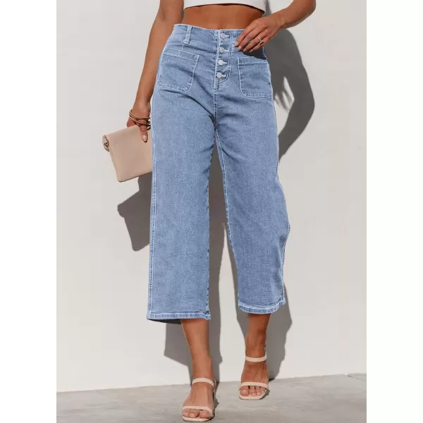 Sidefeel Women's Wide Leg Jeans High Waisted Stretchy Capri Pants Loose Denim Pants