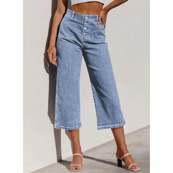 Sidefeel Women's Wide Leg Jeans High Waisted Stretchy Capri Pants Loose Denim Pants
