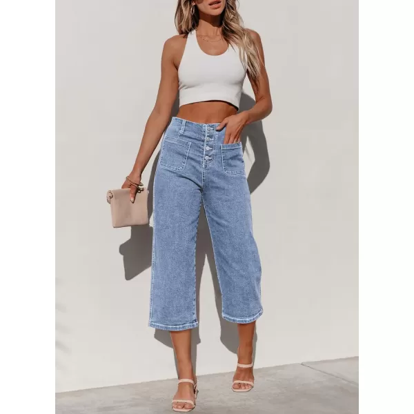 Sidefeel Women's Wide Leg Jeans High Waisted Stretchy Capri Pants Loose Denim Pants