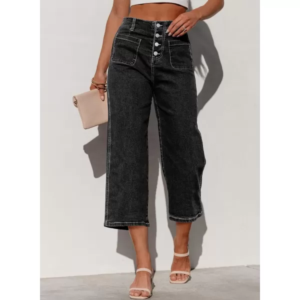 Sidefeel Women's Wide Leg Jeans High Waisted Stretchy Capri Pants Loose Denim Pants