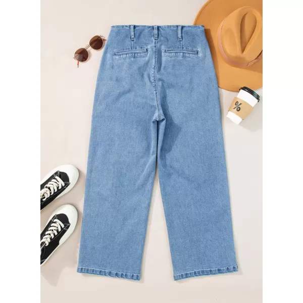 Sidefeel Women's Wide Leg Jeans High Waisted Stretchy Straight Leg Jeans Buttoned Loose Denim Pants with Pocket