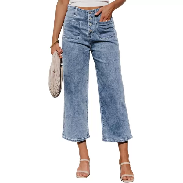 Sidefeel Women's Wide Leg Jeans High Waisted Stretchy Straight Leg Jeans Buttoned Loose Denim Pants with Pocket