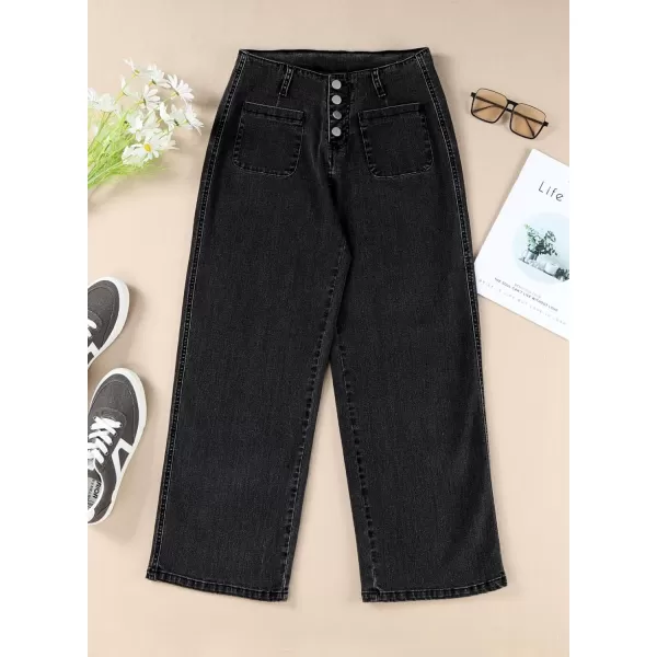 Sidefeel Women's Wide Leg Jeans High Waisted Stretchy Straight Leg Jeans Buttoned Loose Denim Pants with Pocket