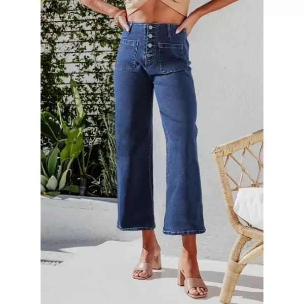 Sidefeel Women's Wide Leg Jeans High Waisted Stretchy Straight Leg Jeans Buttoned Loose Denim Pants with Pocket