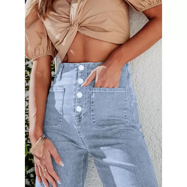 Sidefeel Women's Wide Leg Jeans High Waisted Stretchy Straight Leg Jeans Buttoned Loose Denim Pants with Pocket