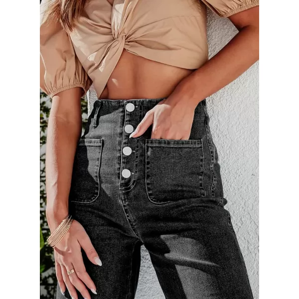 Sidefeel Women's Wide Leg Jeans High Waisted Stretchy Straight Leg Jeans Buttoned Loose Denim Pants with Pocket