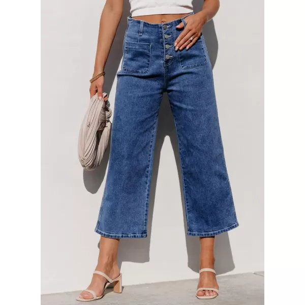 Sidefeel Women's Wide Leg Jeans High Waisted Stretchy Straight Leg Jeans Buttoned Loose Denim Pants with Pocket