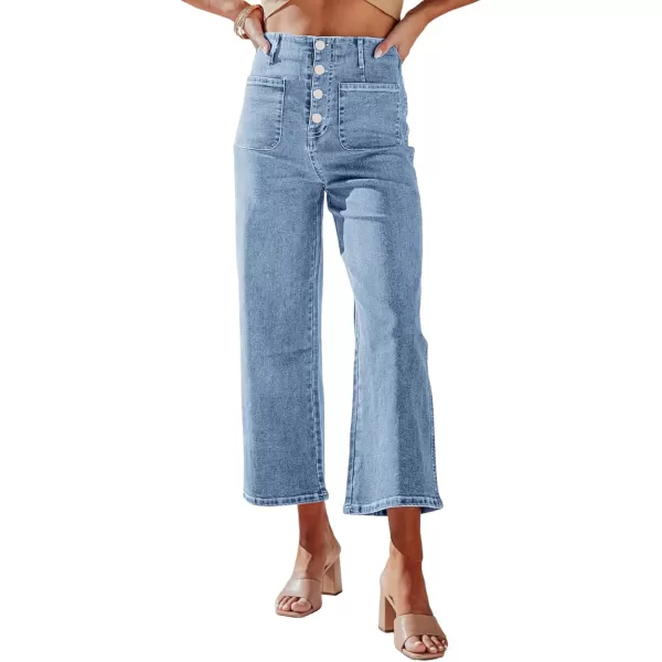 Sidefeel Women's Wide Leg Jeans High Waisted Stretchy Straight Leg Jeans Buttoned Loose Denim Pants with Pocket