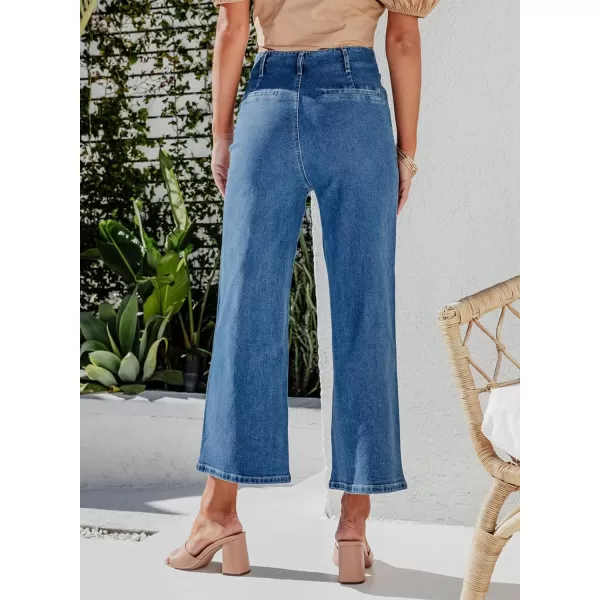 Sidefeel Women's Wide Leg Jeans High Waisted Stretchy Straight Leg Jeans Buttoned Loose Denim Pants with Pocket