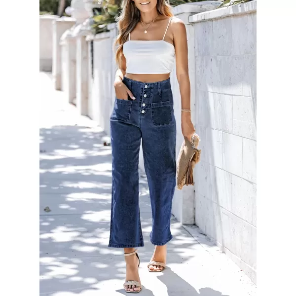 Sidefeel Women's Wide Leg Jeans High Waisted Stretchy Straight Leg Jeans Buttoned Loose Denim Pants with Pocket