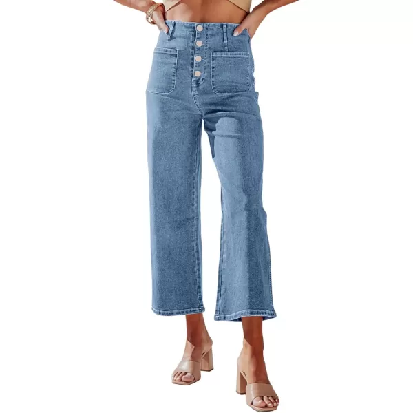 Sidefeel Women's Wide Leg Jeans High Waisted Stretchy Straight Leg Jeans Buttoned Loose Denim Pants with Pocket