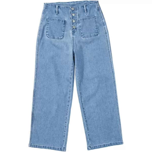 Sidefeel Women's Wide Leg Jeans High Waisted Stretchy Straight Leg Jeans Buttoned Loose Denim Pants with Pocket