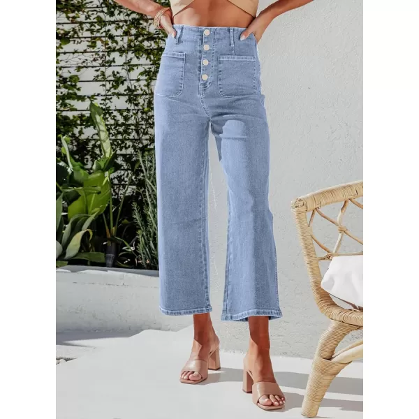 Sidefeel Women's Wide Leg Jeans High Waisted Stretchy Straight Leg Jeans Buttoned Loose Denim Pants with Pocket
