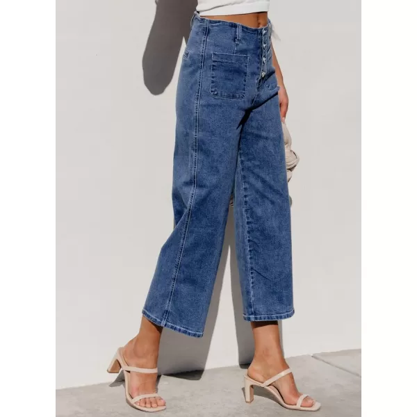 Sidefeel Women's Wide Leg Jeans High Waisted Stretchy Straight Leg Jeans Buttoned Loose Denim Pants with Pocket
