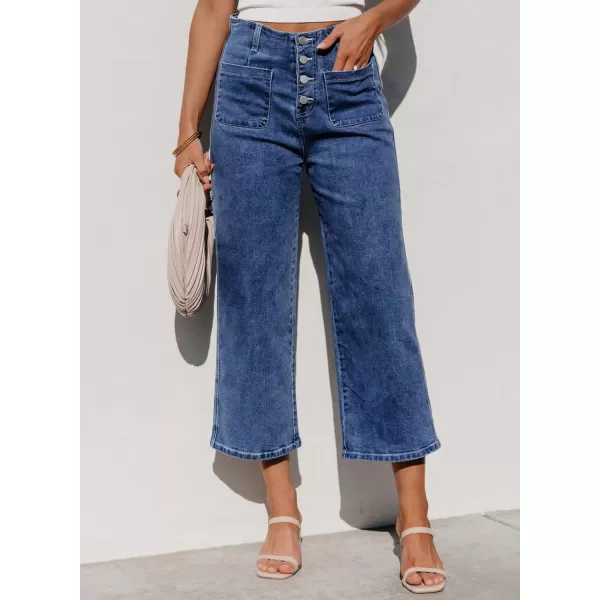 Sidefeel Women's Wide Leg Jeans High Waisted Stretchy Straight Leg Jeans Buttoned Loose Denim Pants with Pocket