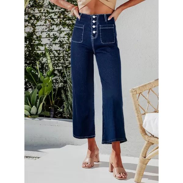 Sidefeel Women's Wide Leg Jeans High Waisted Stretchy Straight Leg Jeans Buttoned Loose Denim Pants with Pocket