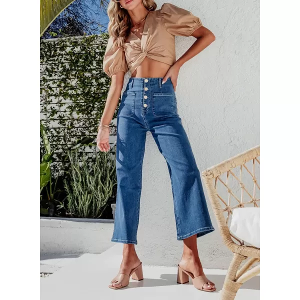 Sidefeel Women's Wide Leg Jeans High Waisted Stretchy Straight Leg Jeans Buttoned Loose Denim Pants with Pocket