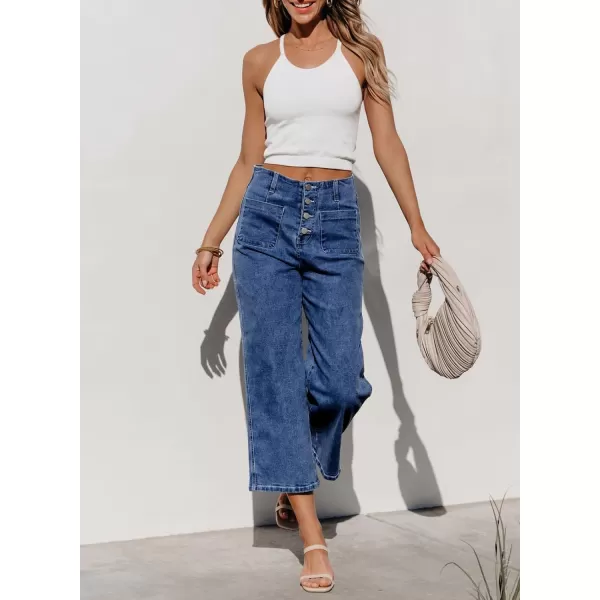 Sidefeel Women's Wide Leg Jeans High Waisted Stretchy Straight Leg Jeans Buttoned Loose Denim Pants with Pocket