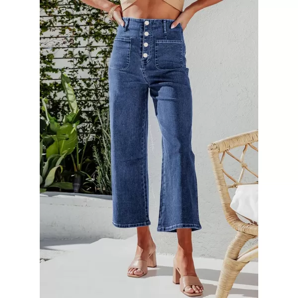 Sidefeel Women's Wide Leg Jeans High Waisted Stretchy Straight Leg Jeans Buttoned Loose Denim Pants with Pocket