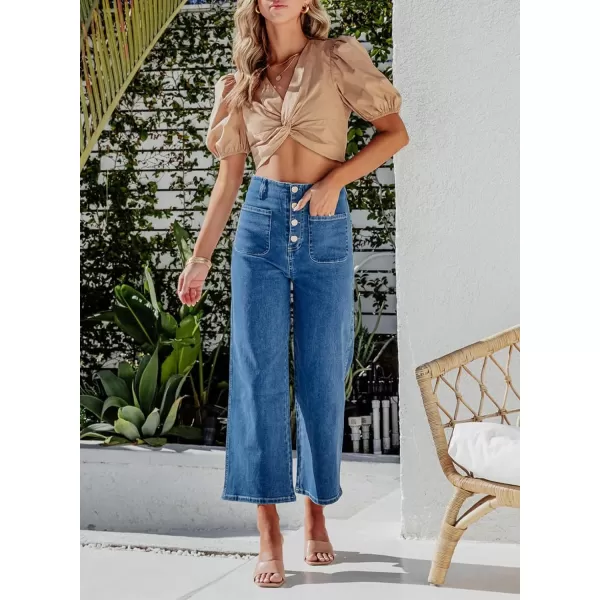 Sidefeel Women's Wide Leg Jeans High Waisted Stretchy Straight Leg Jeans Buttoned Loose Denim Pants with Pocket