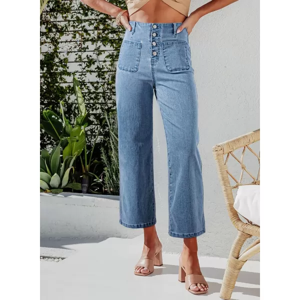 Sidefeel Women's Wide Leg Jeans High Waisted Stretchy Straight Leg Jeans Buttoned Loose Denim Pants with Pocket