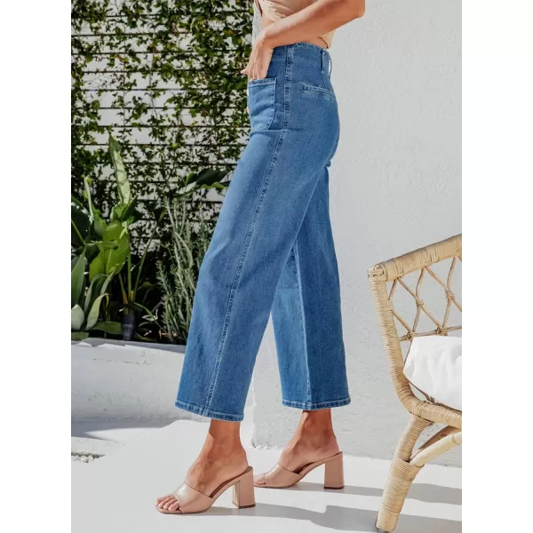 Sidefeel Women's Wide Leg Jeans High Waisted Stretchy Straight Leg Jeans Buttoned Loose Denim Pants with Pocket