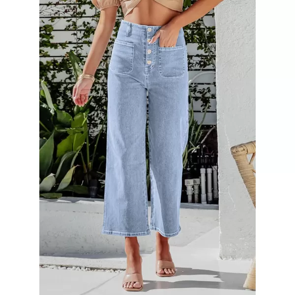 Sidefeel Women's Wide Leg Jeans High Waisted Stretchy Straight Leg Jeans Buttoned Loose Denim Pants with Pocket