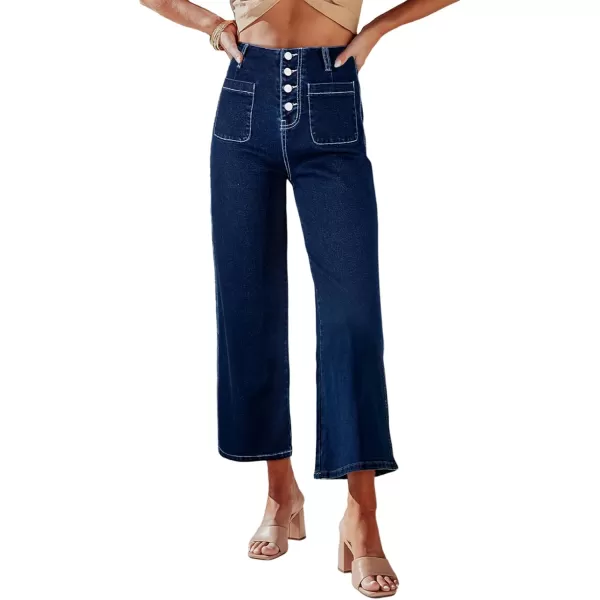 Sidefeel Women's Wide Leg Jeans High Waisted Stretchy Straight Leg Jeans Buttoned Loose Denim Pants with Pocket