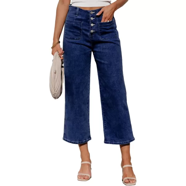 Sidefeel Women's Wide Leg Jeans High Waisted Stretchy Straight Leg Jeans Buttoned Loose Denim Pants with Pocket
