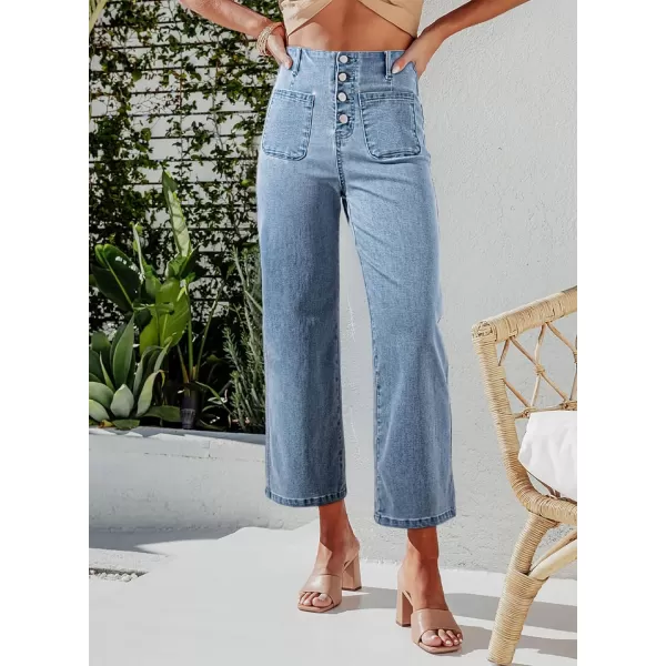Sidefeel Women's Wide Leg Jeans High Waisted Stretchy Straight Leg Jeans Buttoned Loose Denim Pants with Pocket