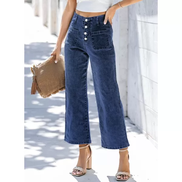 Sidefeel Women's Wide Leg Jeans High Waisted Stretchy Straight Leg Jeans Buttoned Loose Denim Pants with Pocket