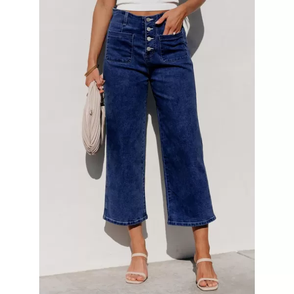 Sidefeel Women's Wide Leg Jeans High Waisted Stretchy Straight Leg Jeans Buttoned Loose Denim Pants with Pocket
