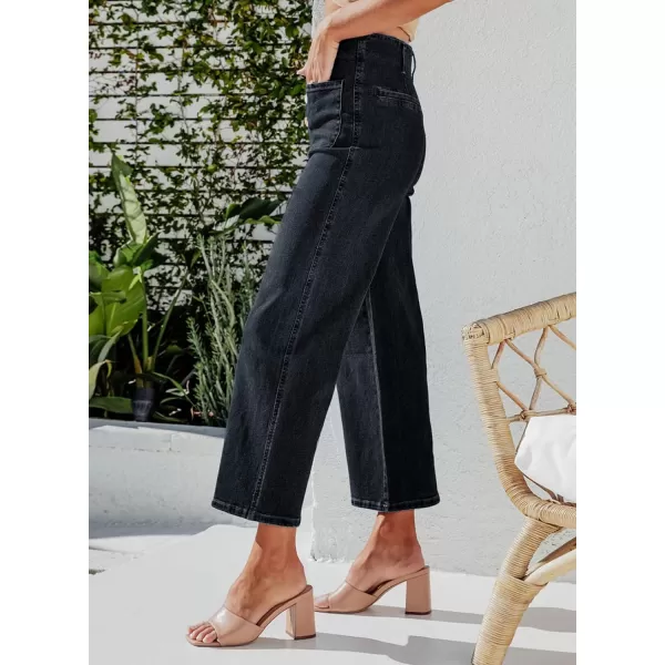 Sidefeel Women's Wide Leg Jeans High Waisted Stretchy Straight Leg Jeans Buttoned Loose Denim Pants with Pocket