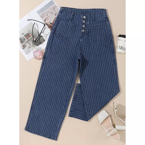 Sidefeel Women's Wide Leg Jeans High Waisted Stretchy Straight Leg Jeans Buttoned Loose Denim Pants with Pocket