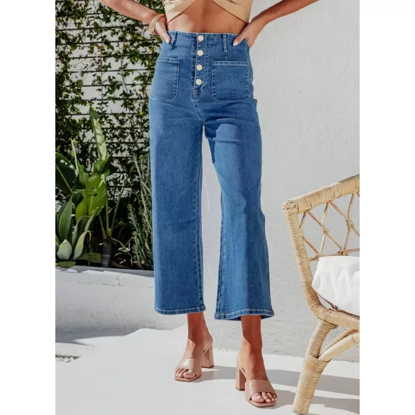 Sidefeel Women's Wide Leg Jeans High Waisted Stretchy Straight Leg Jeans Buttoned Loose Denim Pants with Pocket