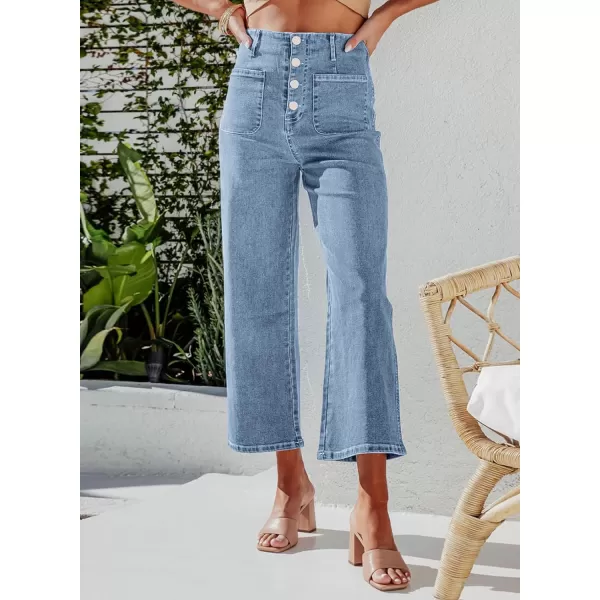 Sidefeel Women's Wide Leg Jeans High Waisted Stretchy Straight Leg Jeans Buttoned Loose Denim Pants with Pocket