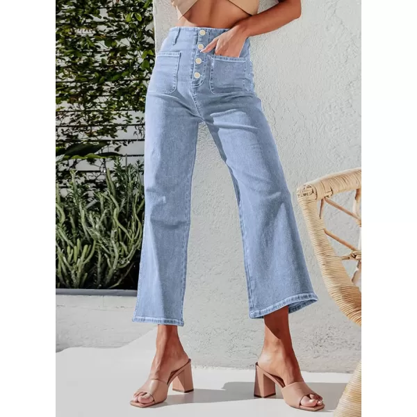 Sidefeel Women's Wide Leg Jeans High Waisted Stretchy Straight Leg Jeans Buttoned Loose Denim Pants with Pocket