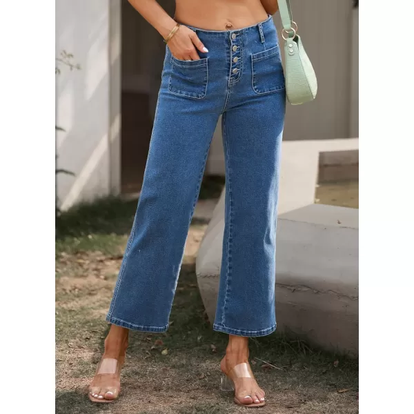 Sidefeel Women's Wide Leg Jeans High Waisted Stretchy Straight Leg Jeans Buttoned Loose Denim Pants with Pocket