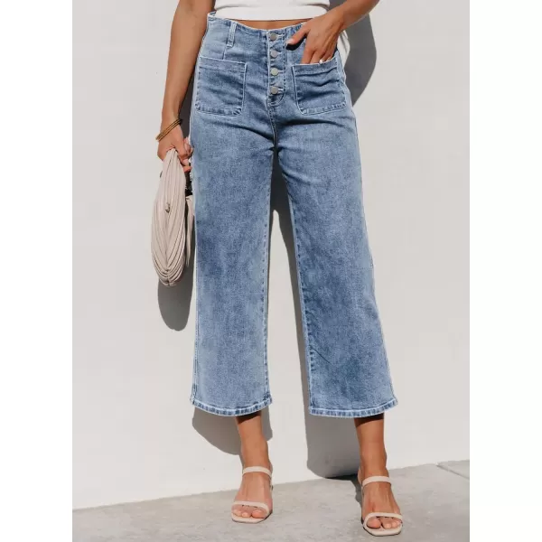 Sidefeel Women's Wide Leg Jeans High Waisted Stretchy Straight Leg Jeans Buttoned Loose Denim Pants with Pocket