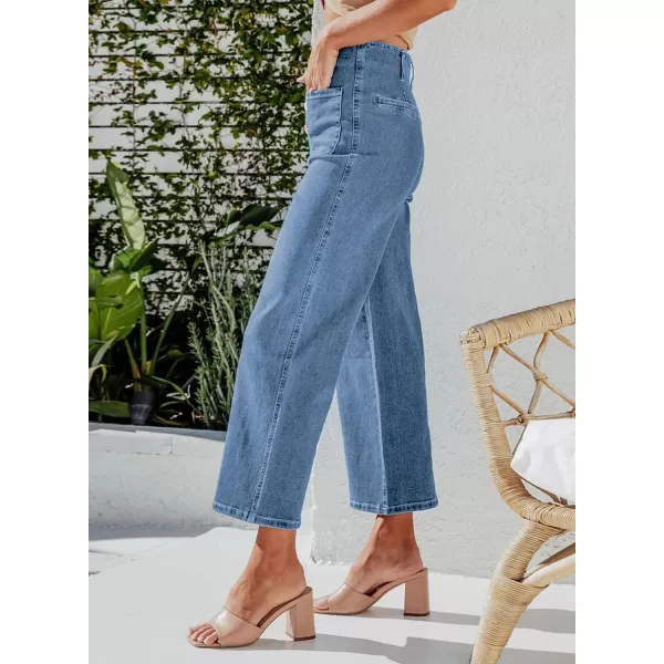 Sidefeel Women's Wide Leg Jeans High Waisted Stretchy Straight Leg Jeans Buttoned Loose Denim Pants with Pocket