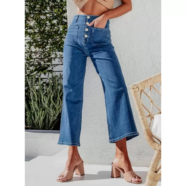 Sidefeel Women's Wide Leg Jeans High Waisted Stretchy Straight Leg Jeans Buttoned Loose Denim Pants with Pocket