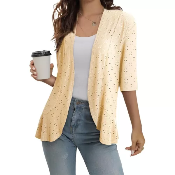 Sidefeel Lightweight Summer Cardigan for Women Spring Netted Knit Ruffle Half Sleeve Kimono Cover Ups