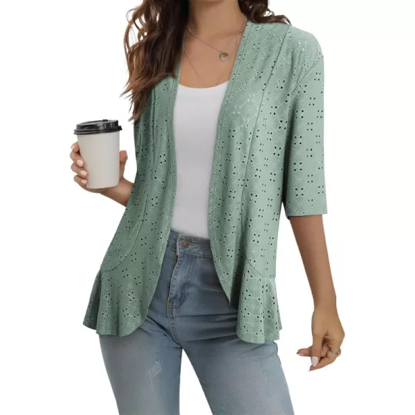 Sidefeel Lightweight Summer Cardigan for Women Spring Netted Knit Ruffle Half Sleeve Kimono Cover Ups