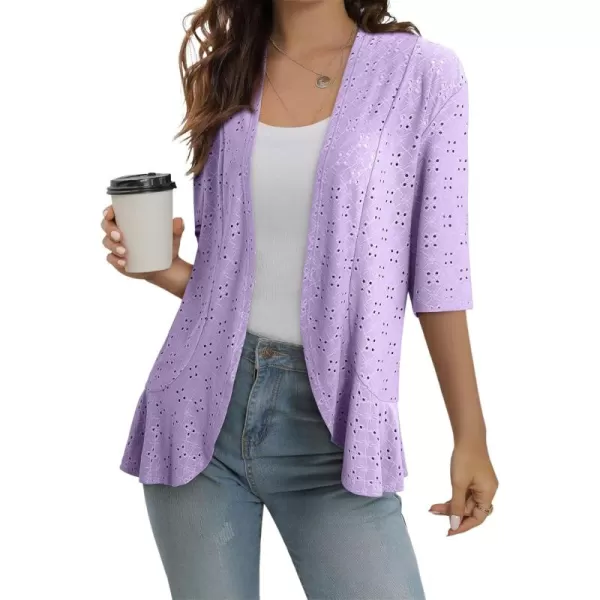 Sidefeel Lightweight Summer Cardigan for Women Spring Netted Knit Ruffle Half Sleeve Kimono Cover Ups
