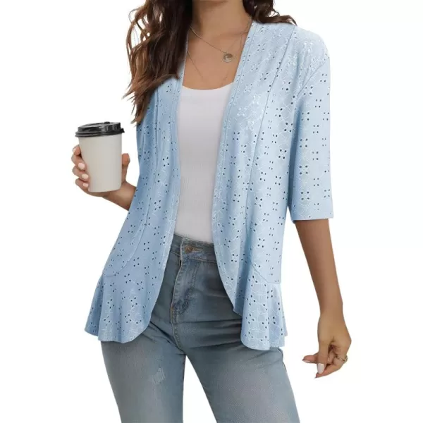 Sidefeel Lightweight Summer Cardigan for Women Spring Netted Knit Ruffle Half Sleeve Kimono Cover Ups