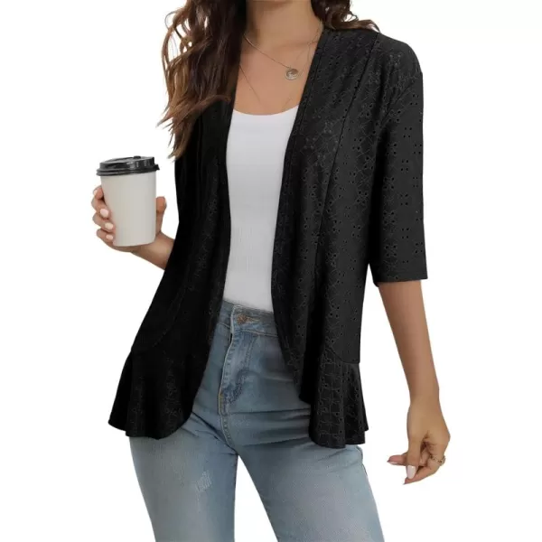 Sidefeel Lightweight Summer Cardigan for Women Spring Netted Knit Ruffle Half Sleeve Kimono Cover Ups