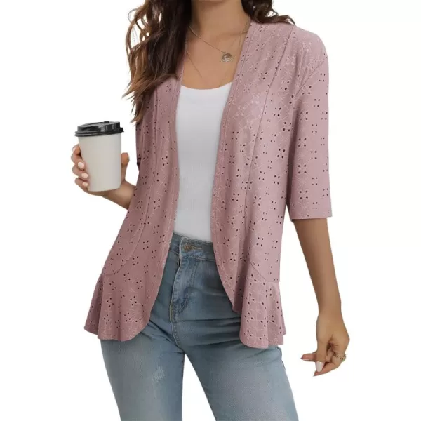 Sidefeel Lightweight Summer Cardigan for Women Spring Netted Knit Ruffle Half Sleeve Kimono Cover Ups