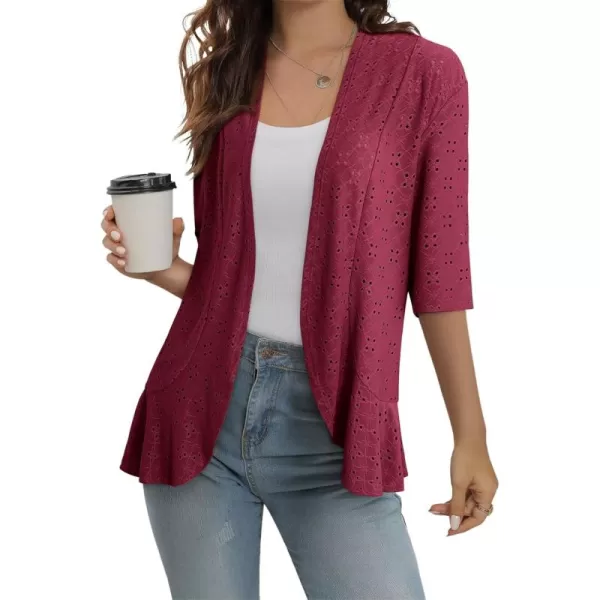 Sidefeel Lightweight Summer Cardigan for Women Spring Netted Knit Ruffle Half Sleeve Kimono Cover Ups